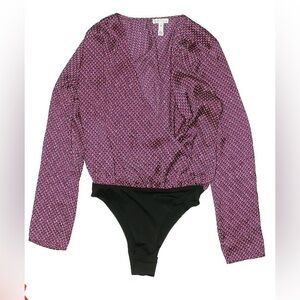 Leith Long Sleeve Bodysuit - Women’s Medium Plunge Polka Dot Silky Soft